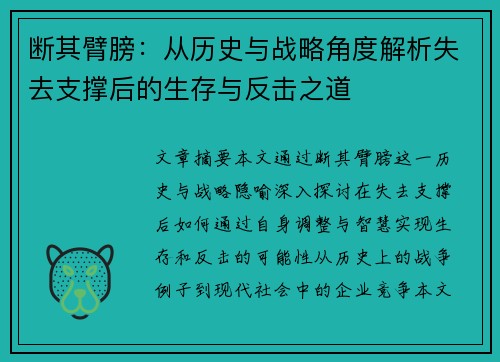 断其臂膀：从历史与战略角度解析失去支撑后的生存与反击之道